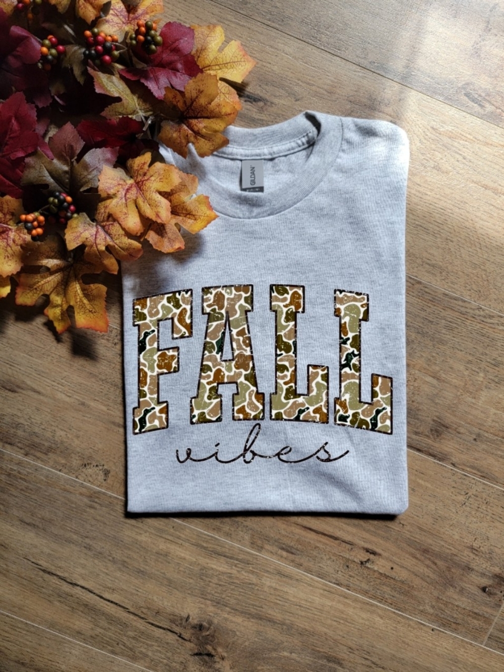 Camo Print Fall Vibes Trendy Wife Mom Tshirt